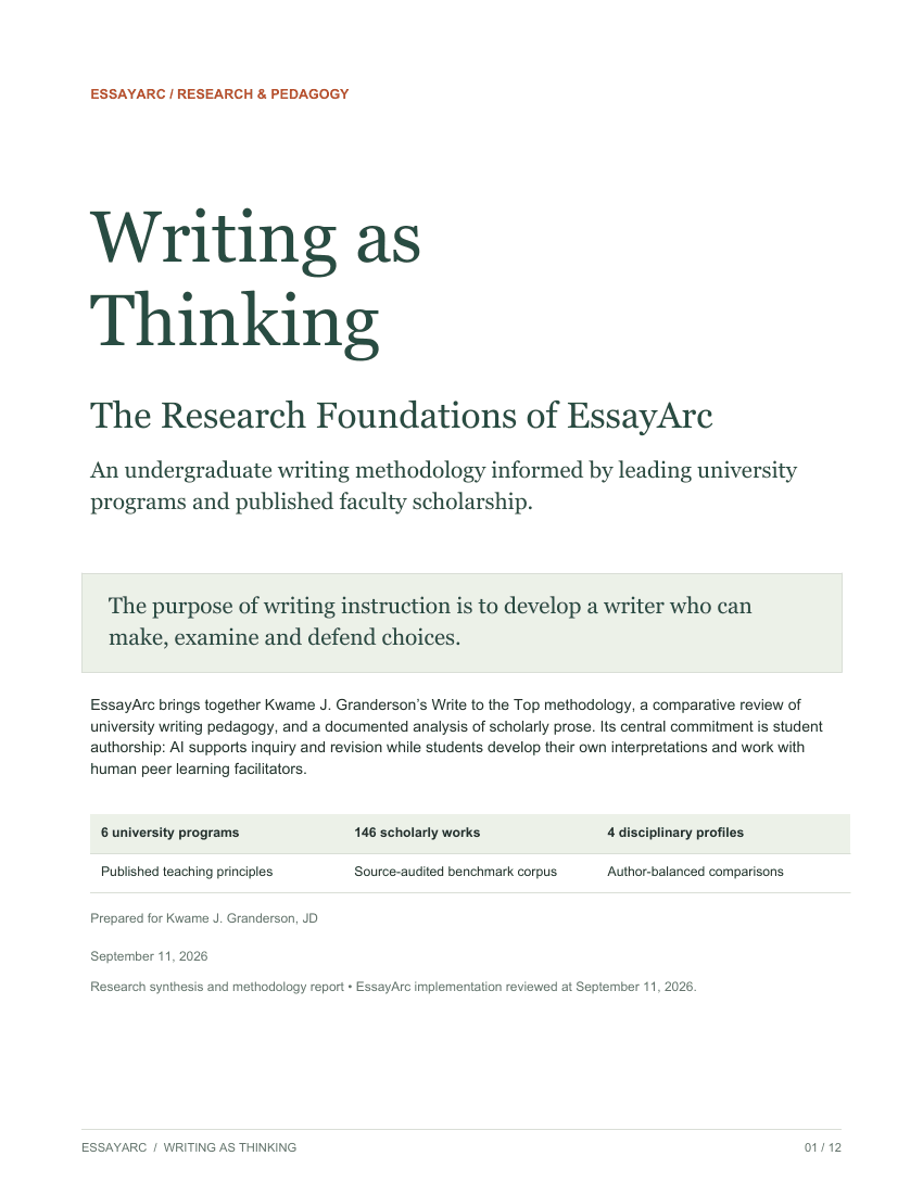 Cover of Writing as Thinking: The Research Foundations of EssayArc